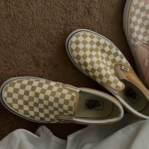 Yellow Checkered Slip On Vans